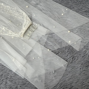 Bridal Ivory Veil,Veil With Sequins,Crystal Pearl Veil,Crystal Trim Wedding Veil,Veil With Beaded Edges,Veil For Wedding,Veil For Bride