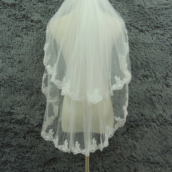 Lace veil,Wedding Veil,2Tier Veil,Blusher veil,Bridal veil,Custom veil,ivory veil,Floral veil,Long veil,Cathedral veil,Chapel veil,Fingertip