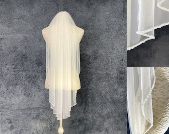 crystal edge wedding veil, ivory bridal veil, beaded edge veil, fingertip veil, veil, bridal veil, veil with comb