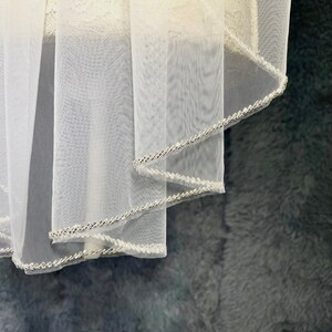 1T beaded veil, white ivory bridal wedding veil, beaded veil, silver beaded veil