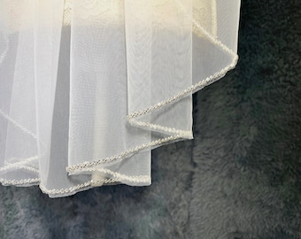 1T beaded veil, white ivory bridal wedding veil, beaded veil, silver beaded veil