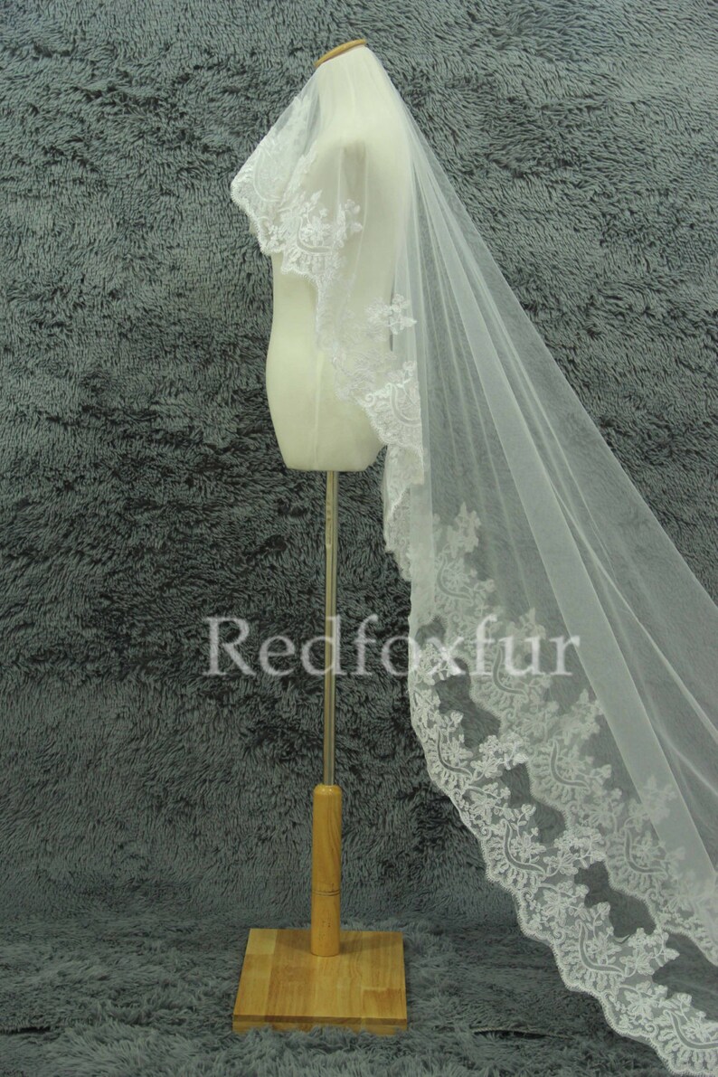 Bridal Veil,1Tier Lace Veil,whiteivory,Long Cathedral veil,wedding dress veil,Blusher veil,Accessories,No comb