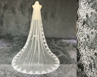 Lace Wedding veil,Bridal Veil,Cathedral veil,Long Veil,Ivory veil,White Veil,Wedding Gift,1Tier Veil,Floral veil,Comb Veil,Royal Veil