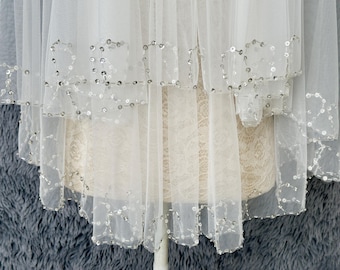Velo con cuentas de cristal, velo con borde de cuentas, velo de doble capa, velo de novia, velo de novia de tul, velo de novia con cuentas, velo de novia color marfil, velo de novia