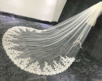 Wedding veil,Lace veil,Cathedral veil,Flower veil,Bridal veil,1 Tier veil,Ivory veil,Wedding Gift,Long veil,Comb veil,White veil