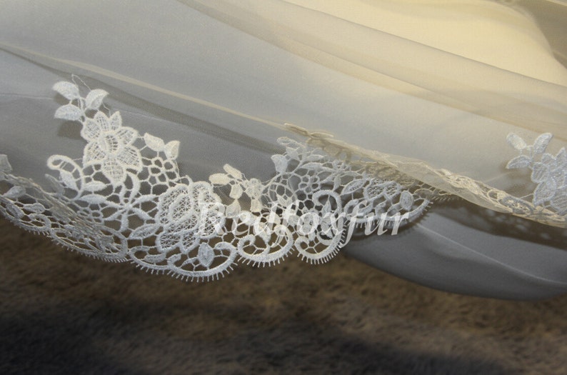 Light ivory veil,cathedral wedding veil, lace bridal veil,1Tier veil,White Ivory,tulle veil,Long veil,Bridal Accessories image 3