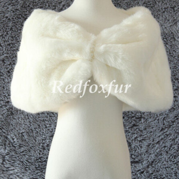 Faux fourrure de renard Shrug, Enveloppement de demoiselle d’honneur, châle de mariage d’hiver, manteau de perle, manteau de cape de mariée, châle de robe de soirée, haute qualité