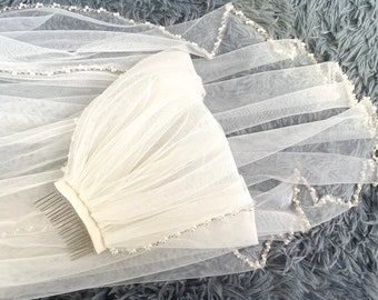Pearl Bridal Veil, Beaded Wedding Veil, 1 Layer Veil,wedding veil, chapel veil