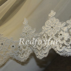 Voile de strass en dentelle, Voile de mariage, Voile de mariée, Voile cathédrale 1Tier, Voile de dentelle d’Alençon, Voile de 3 mètres, Voile blanc, Voile ivoire