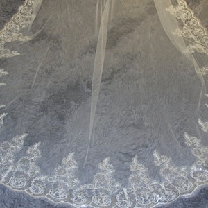 35.5&quot;-236&quot; Bridal Veil,Lace Veil,Wedding veil,mantilla veil,Cathedral veil,ivory Wedding veil,white veil,1Tier veil,Long Veil,No comb