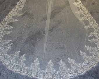 35.5"-236" Bridal Veil,Lace Veil,Wedding veil,mantilla veil,Cathedral veil,ivory Wedding veil,white veil,1Tier veil,Long Veil,No comb