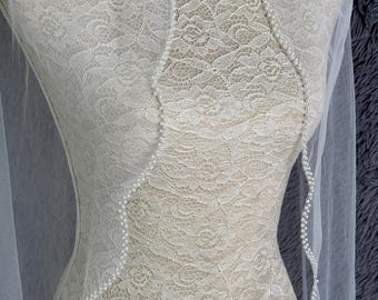 Beaded Wedding Veil,Pearl Bridal Veil,One Tier Veil,Elegant Pearls Trim Veil,Simple Bridal Veil,Wedding Veil Beaded,Pearl Veil,Bridal Veil