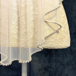 Rhinestone Trimmed Veil, Rhinestone Wedding Veil, Fingertip Wedding Veil, Ivory Bridal Veil, Cathedral Elbow Veil
