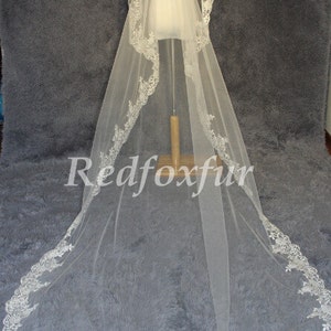 Light ivory veil,cathedral wedding veil, lace bridal veil,1Tier veil,White Ivory,tulle veil,Long veil,Bridal Accessories 画像 1