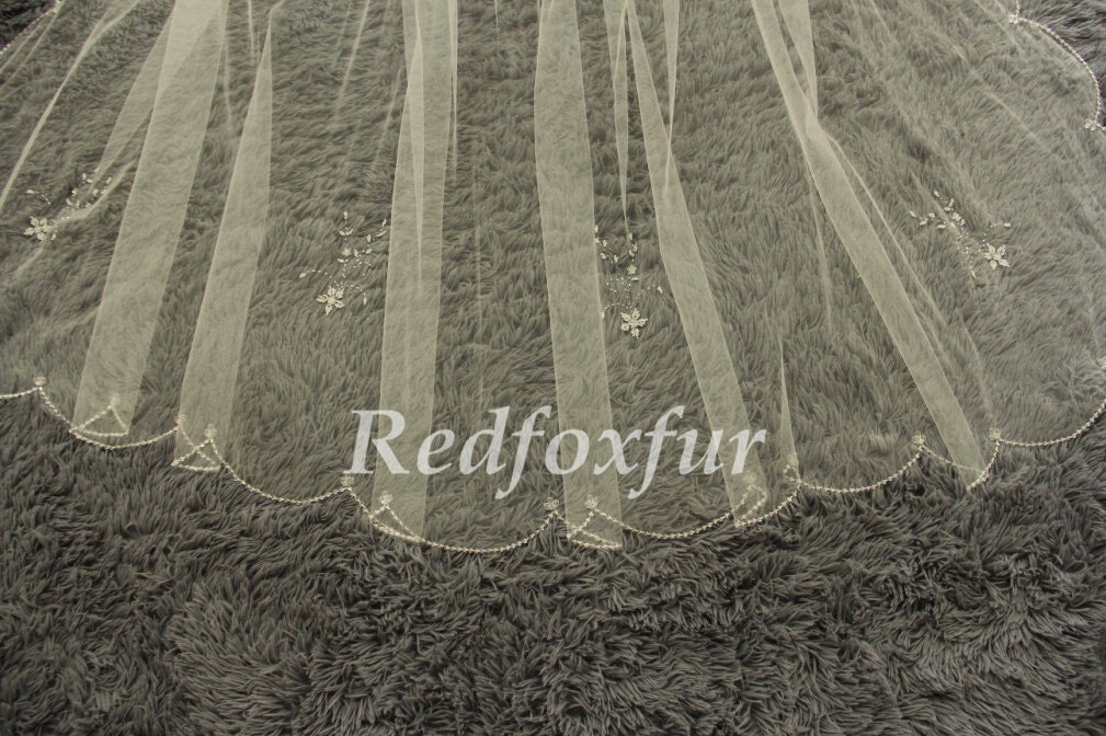 Beaded Veil Ivory Double Teir AN6045B