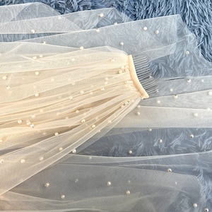 Pearl Veil Champagne Veil with Comb Pearl Veil, Bridal Veil, Pearl Cathedral Veil Pearl Fingertip Veil
