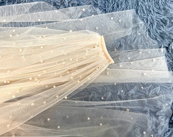 Parelsluier Champagnesluier met kam Parelsluier, bruidssluier, Pearl Cathedral-sluier Vingertopsluier