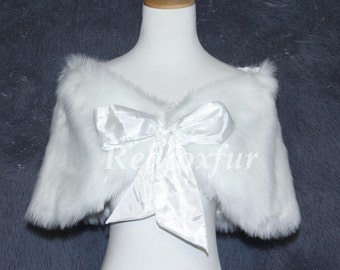 Faux Fur Shawl,white ivory Wrap,winter Wedding cape cloak,bridal coat,Bolero,Bridesmaid Shrug,Accessories