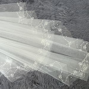 Crystal Flower Veil,Beaded Bridal Veil,Double Layered Veil,Crystal Bridal Veil,Veil With Sequins,Pearl Crystal Veil,Beaded Edge Veil,Veil