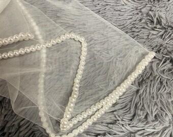Veil Wedding,Veil Pearls,Fingertip/Church/Cathedral,Veil Beaded,Veil Comb,Veil 1 layer,Bridal Veil,Veil Tulle,White/Black/Ivory Veil