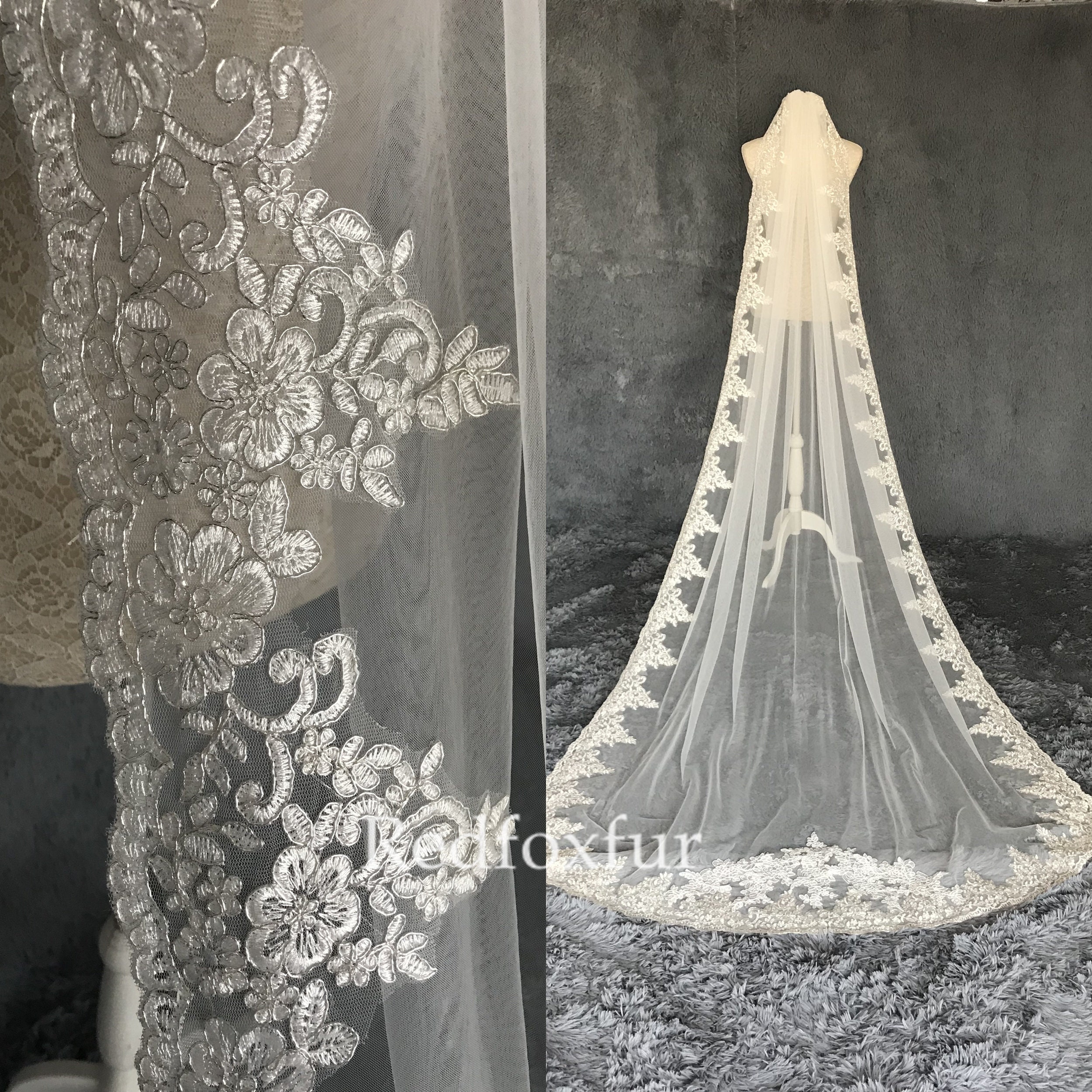 Simple Lace veil118 inches Cathedral veilWedding Lace | Etsy
