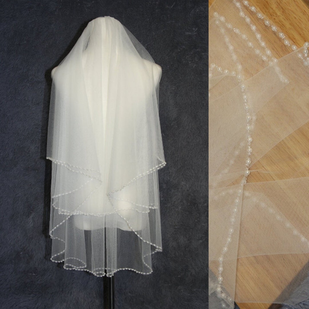 Pearl Wedding Veil, Bridal Blush Pearl Veil Etsy