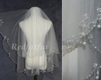 Beaded veil,Wedding veil,Pearl veil,Bridal veil,ivory veil,Crystal veil,Sequin Veil,Blusher veil,Elbow Veil,Wedding gift,Veil Comb