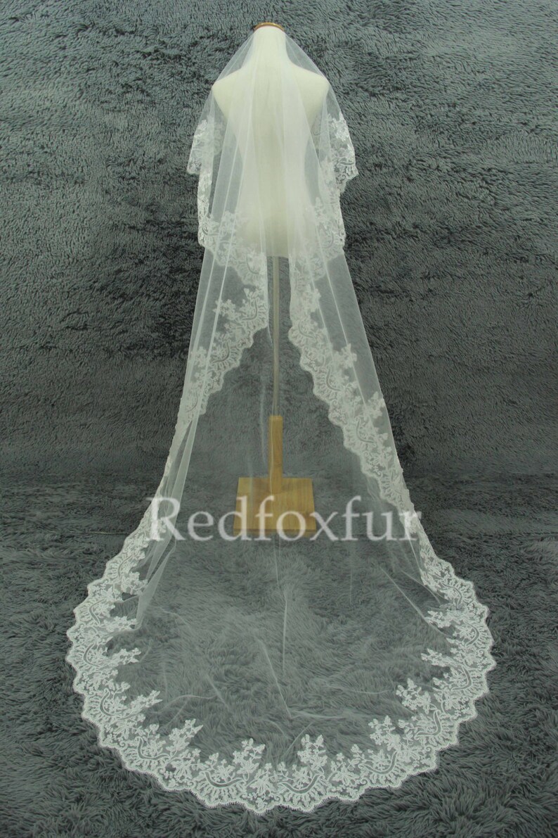 Bridal Veil,1Tier Lace Veil,whiteivory,Long Cathedral veil,wedding dress veil,Blusher veil,Accessories,No comb