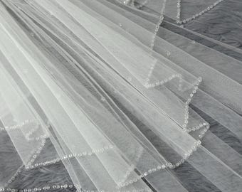 Ivory Bridal Veil,Cathedral Veil,Floor Bridal Veil,Beaded Veil,Wedding Veil Beaded,Beaded Bridal Veil,Veil With Comb,Crystal Edge Veil