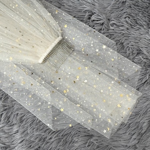 Star Moon Sequin Veil,Elegant Bridal Veil,Bridal Ivory Veil,Single Tier Veil,Veil With Sequins,Veil With Comb,Tulle Bridal Veil,Bridal Veil