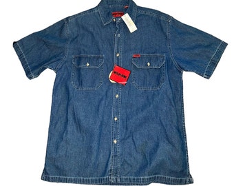 Wolverine Button Front Denim Shirt Y2K Adult Medium Worker Bluecollar Core  NWT