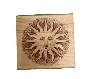 Vintage Sun Rubber Stampede Soleil Celestial Sun Wooden Rubber Ink Stamps 2" Art Student