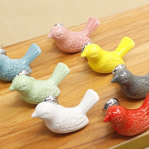 Perilla de cerámica para cajón con forma de casa colorida, perilla de puerta moderna, perilla de cerámica con forma de pájaro para habitación de niños con dibujos animados