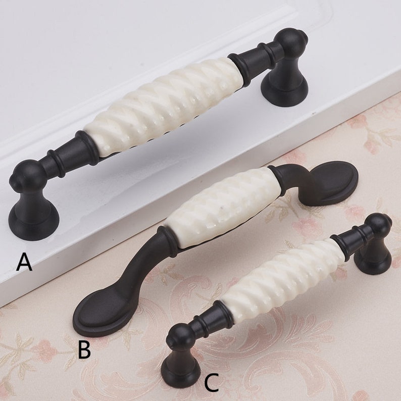 Modern Black White Ceramic Pulls Handles Door Pull Etsy