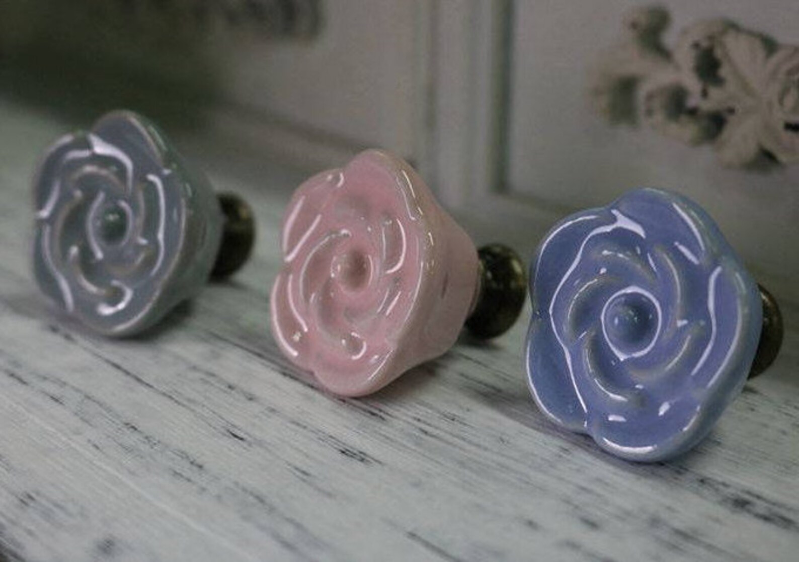 Ceramic Roses Knob Dresser Knob Drawer Knob Knob Etsy