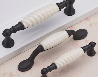 Modern Black White Ceramic Pull Handle Cabinet Door Pull Handle Dresser Pull Handle American Rustic Furniture Hardware