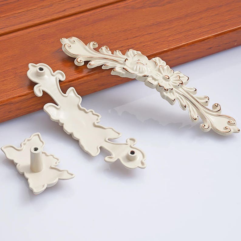 Rustic Dresser Drawer Pull Handle Goldplated Flower Ivory Etsy