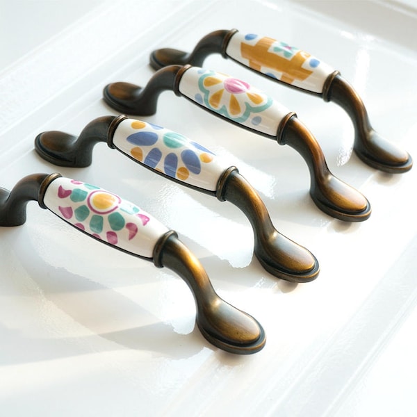 American Mediterranean Ceramic Pulls Handles Dresser Pulls Handles Cabinet Door Pulls Handles