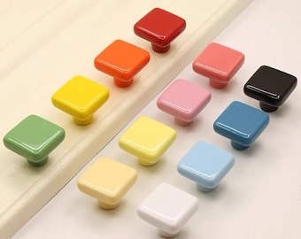 Colored Ceramic Cabinet Door Knob Simple Cabinet Wardrobe Drawer Square Single Hole Pull Handle