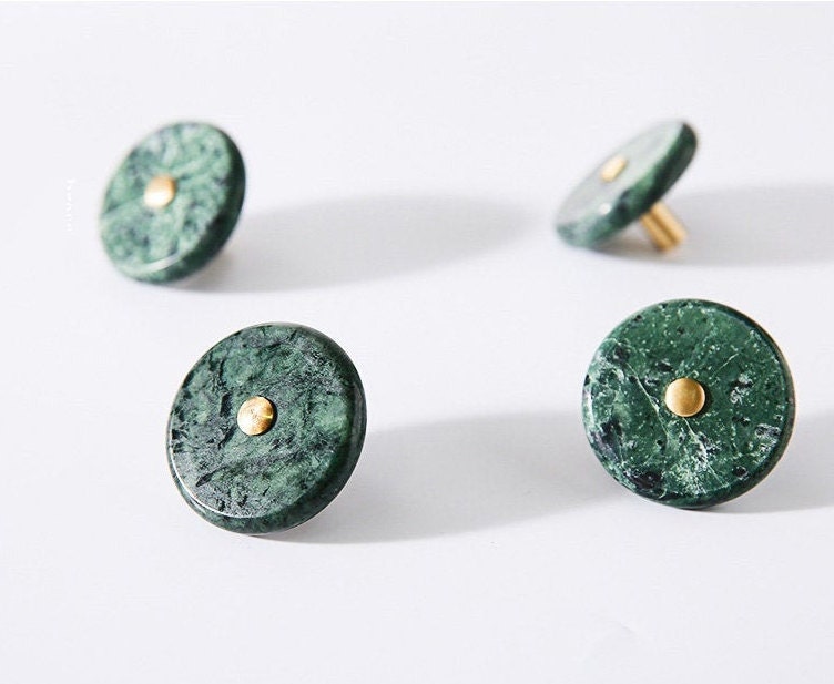 Nordic Simple Dark Green Marble Brass Knob Door Knob Etsy Canada