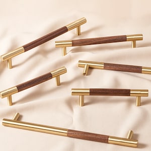 Nordic Brass Black Walnut Door Pull Handle Wardrobe Pull Handle Drawer Pull Handle Simple Furniture Handle Hardware