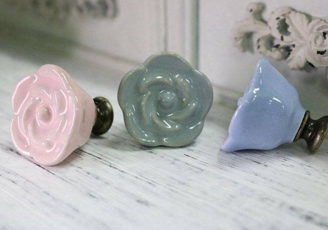 Ceramic Roses Knob Dresser Knob Drawer Knob Knob Etsy