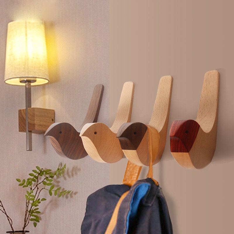 OHIYO Wood Wall Hooks Natural Beech Wooden Hooks Wall Mounted Coat Hooks  for Hanging Hat & Bag & Coat Decorative Hooks Wall Towel Hooks(4 Pack)
