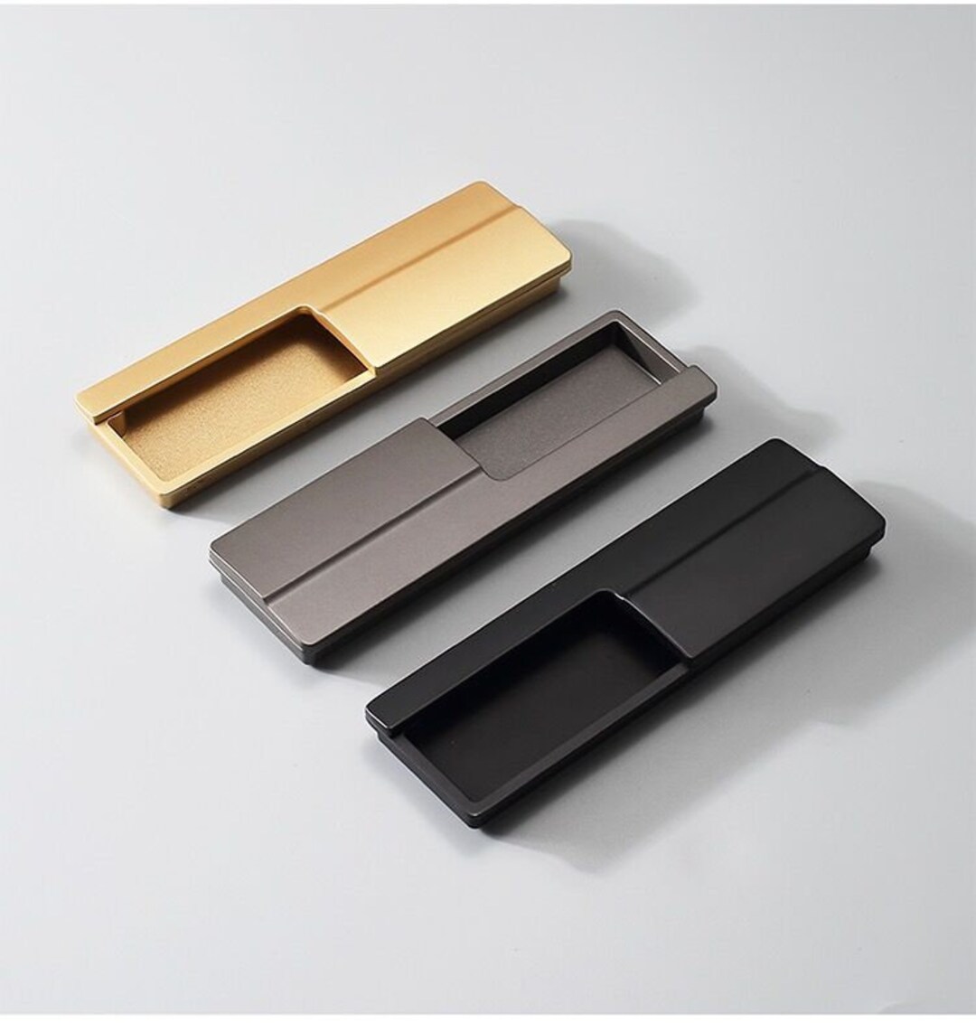 Grooved Embedded Invisible Pull Handle Black Modern Simple Builtn Dark