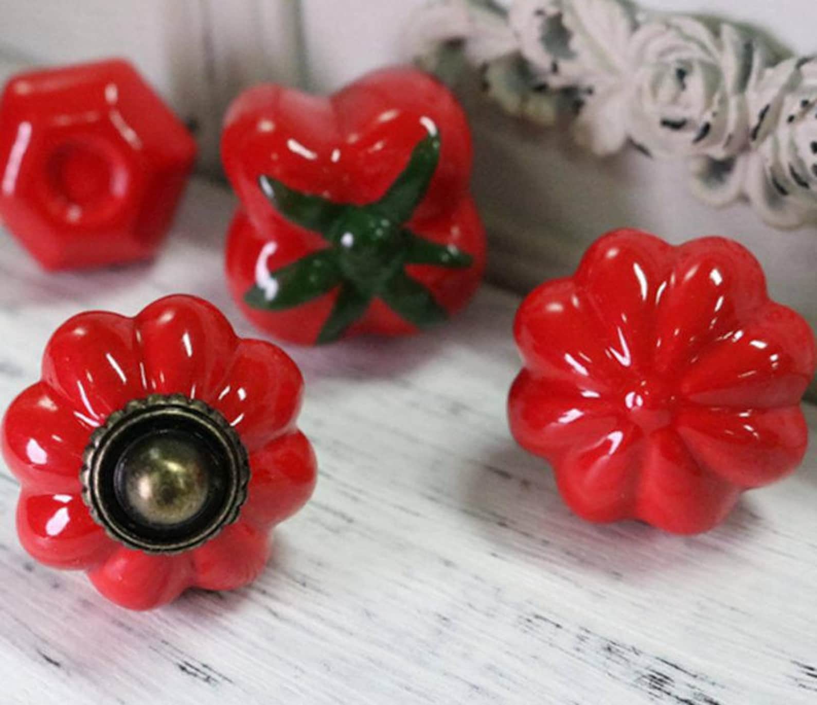 Red Ceramic Knobs Knobs /dresser Knob Drawer Pulls Etsy