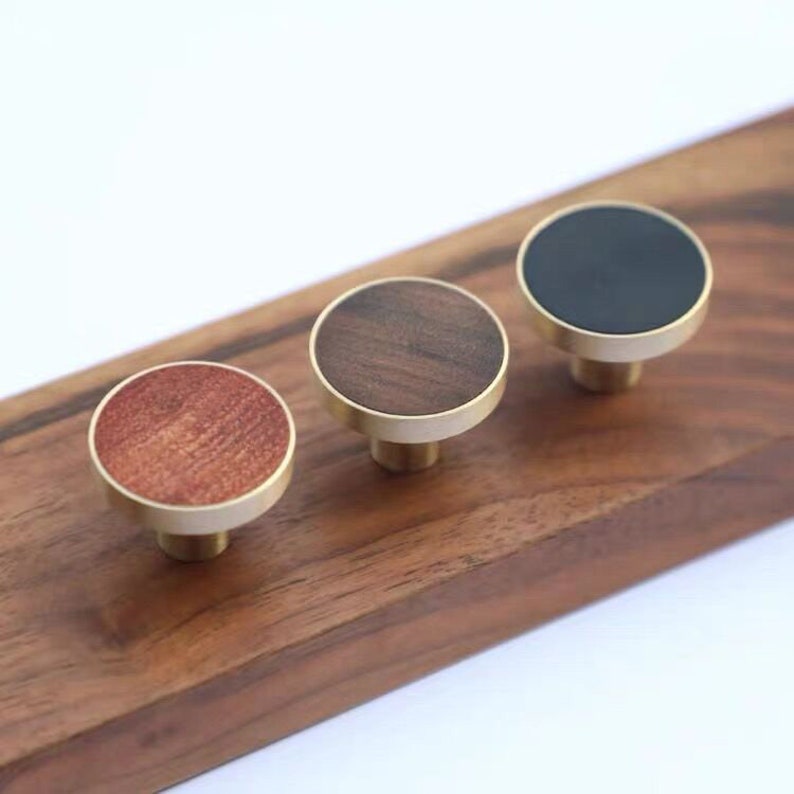 Nordic Modern Brass Wood Knob Knob Modern Drawer Knob Etsy