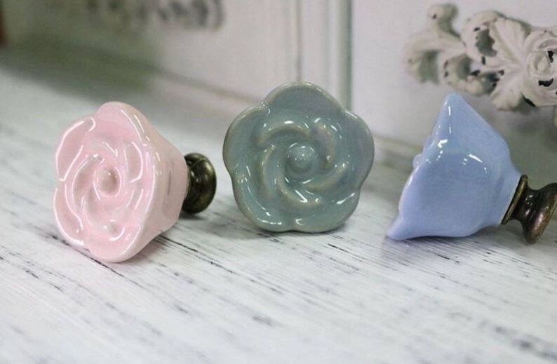 Ceramic Roses Knob Dresser Knob Drawer Knobs Cabinet Knobs Etsy