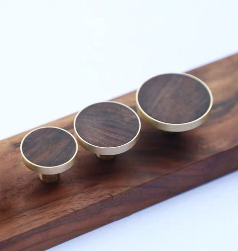Nordic Modern Brass Wood Knob Knob Modern Drawer Knob Etsy