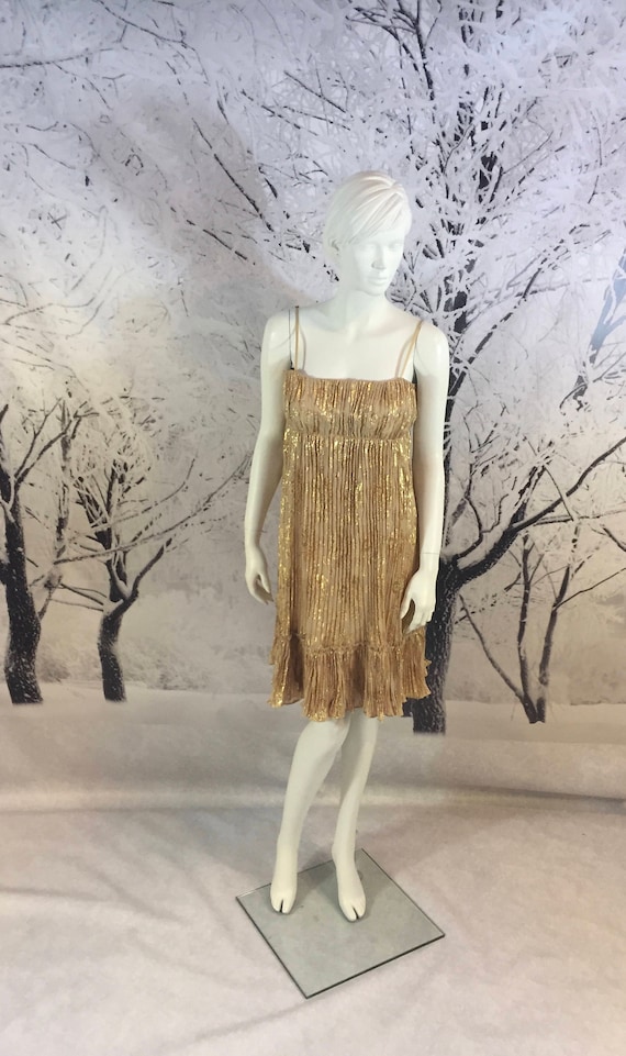 Sweet Golden Babydoll Lame Dress Pleated Pattern E