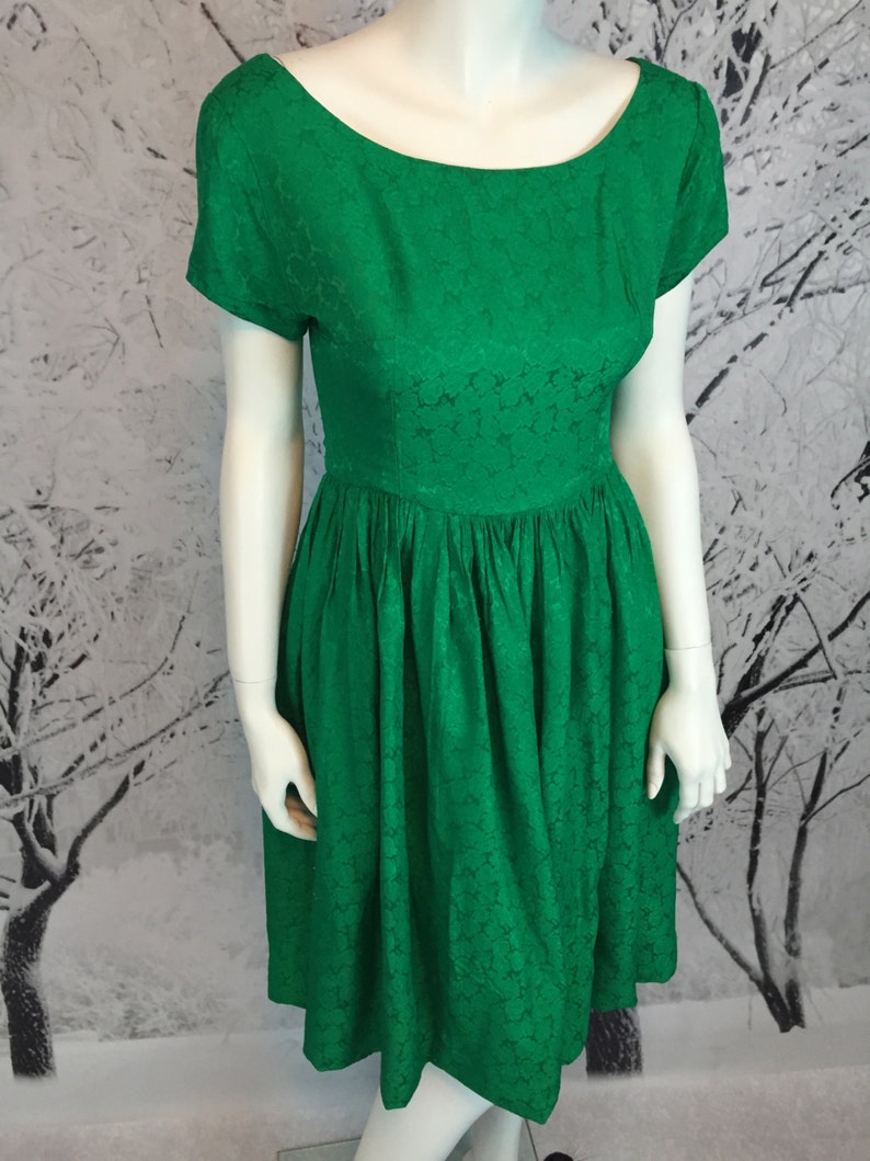 50s 60s Emerald Green Damask Dress Ladies Small Fit Custom Etsy